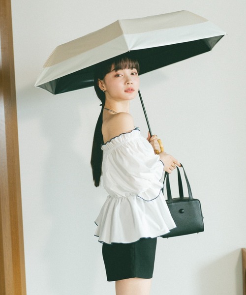 バイカラーバンブー折り畳み日傘/晴雨兼用/完全遮光/UVカット