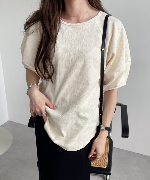 楊柳 前後2way ランタンスリーブ トップス セール】楊柳前後2wayランタンスリーブトップス（Tシャツ