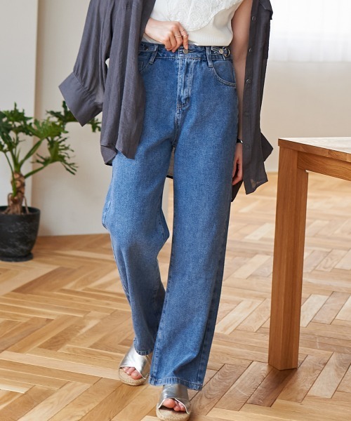 Rejoule（リジュール）の「ハイウエストデニムストレートパンツ（デニムパンツ・レディース・ライトブルー/ダークブルー・S/M）」の2枚目の写真