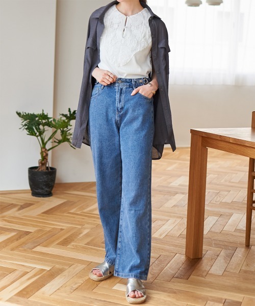 Rejoule（リジュール）の「ハイウエストデニムストレートパンツ（デニムパンツ・レディース・ライトブルー/ダークブルー・S/M）」の13枚目の写真
