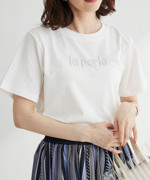 RAY CASSIN FAVORI（レイカズンフェバリ）の「・RAY　CASSIN　パールドットロゴTシャツ（Tシャツ/カットソー・レディース・ブラック/オフホワイト/ブルー・FREE）」の2枚目の写真