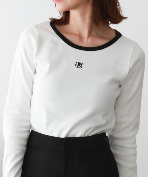 archives（アルシーヴ）の「ロゴ刺繍テレコパイピングＴＯＰＳ（Tシャツ/カットソー・レディース・ブラック/ホワイト×ブラック/グレー/オフホワイト・MEDIUM）」の6枚目の写真