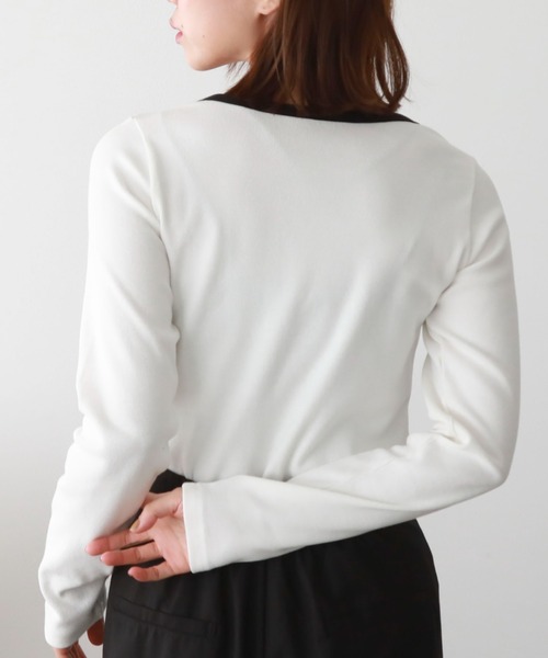 archives（アルシーヴ）の「ロゴ刺繍テレコパイピングＴＯＰＳ（Tシャツ/カットソー・レディース・ブラック/ホワイト×ブラック/グレー/オフホワイト・MEDIUM）」の7枚目の写真