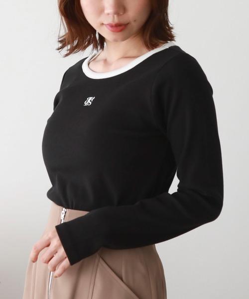 archives（アルシーヴ）の「ロゴ刺繍テレコパイピングＴＯＰＳ（Tシャツ/カットソー・レディース・ブラック/ホワイト×ブラック/グレー/オフホワイト・MEDIUM）」の11枚目の写真