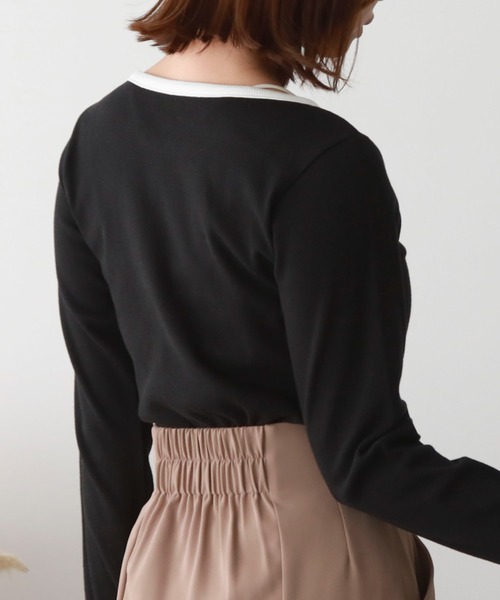 archives（アルシーヴ）の「ロゴ刺繍テレコパイピングＴＯＰＳ（Tシャツ/カットソー・レディース・ブラック/ホワイト×ブラック/グレー/オフホワイト・MEDIUM）」の12枚目の写真