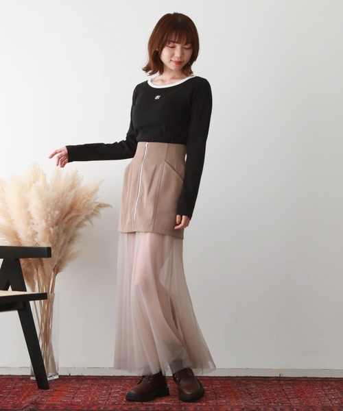 archives（アルシーヴ）の「ロゴ刺繍テレコパイピングＴＯＰＳ（Tシャツ/カットソー・レディース・ブラック/ホワイト×ブラック/グレー/オフホワイト・MEDIUM）」の15枚目の写真