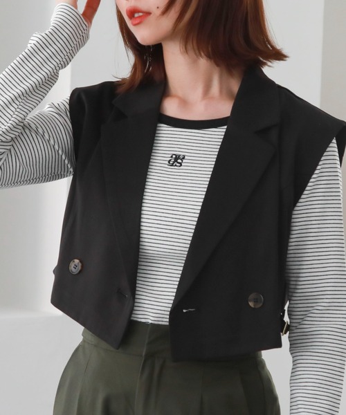 archives（アルシーヴ）の「ロゴ刺繍テレコパイピングＴＯＰＳ（Tシャツ/カットソー・レディース・ブラック/ホワイト×ブラック/グレー/オフホワイト・MEDIUM）」の17枚目の写真