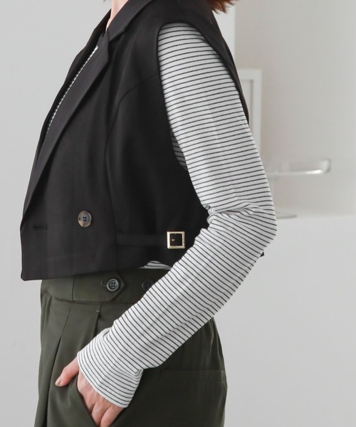 archives（アルシーヴ）の「ロゴ刺繍テレコパイピングＴＯＰＳ（Tシャツ/カットソー・レディース・ブラック/ホワイト×ブラック/グレー/オフホワイト・MEDIUM）」の19枚目の写真