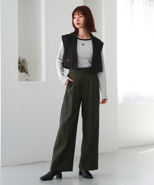 archives（アルシーヴ）の「ロゴ刺繍テレコパイピングＴＯＰＳ（Tシャツ/カットソー・レディース・ブラック/ホワイト×ブラック/グレー/オフホワイト・MEDIUM）」の20枚目の写真