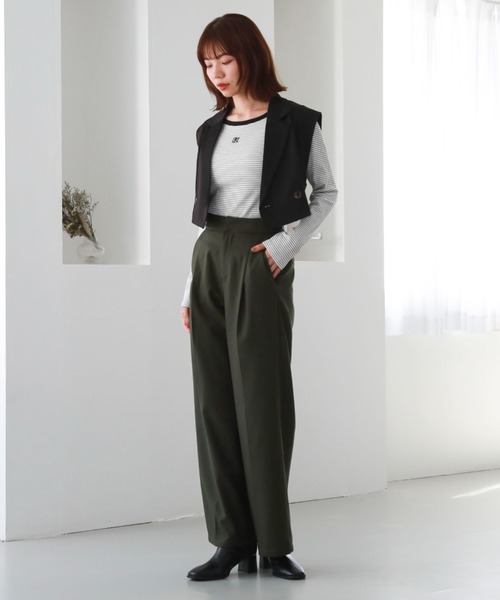 archives（アルシーヴ）の「ロゴ刺繍テレコパイピングＴＯＰＳ（Tシャツ/カットソー・レディース・ブラック/ホワイト×ブラック/グレー/オフホワイト・MEDIUM）」の21枚目の写真