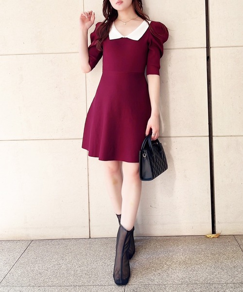 MIIA（ミーア）の「衿付配色ニットフレアワンピース（ワンピース  