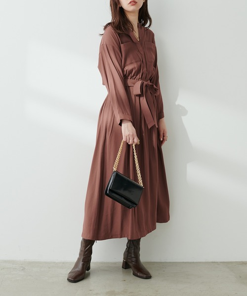 natural couture(ナチュラルクチュール)の「胸ポケデザインドルマンスリーブワンピース(ワンピース・レディース・ライトベージュ/ブラウン/カーキ/レンガ・FREE)」の18枚目の写真