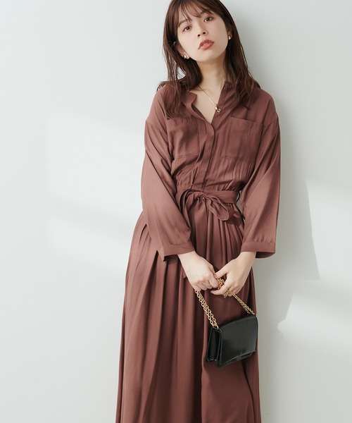 natural couture(ナチュラルクチュール)の「胸ポケデザインドルマンスリーブワンピース(ワンピース・レディース・ライトベージュ/ブラウン/カーキ/レンガ・FREE)」の20枚目の写真