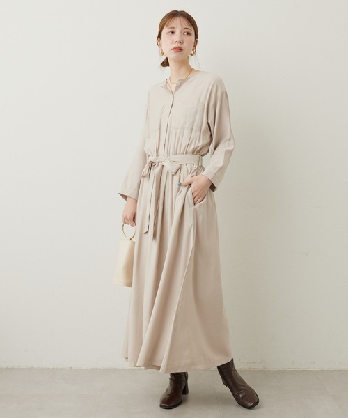 natural couture(ナチュラルクチュール)の「胸ポケデザインドルマンスリーブワンピース(ワンピース・レディース・ライトベージュ/ブラウン/カーキ/レンガ・FREE)」の10枚目の写真