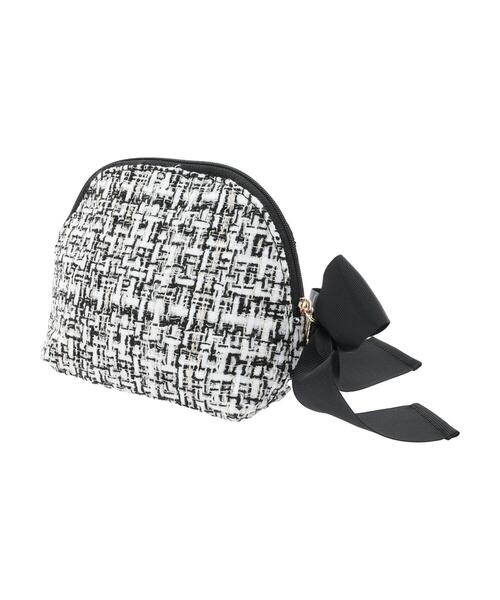 VIP限定 ラウンドポーチ ツイード 黒と白 Maison de FLEUR（メゾンドフルール）の「ツイードラウンドポーチ