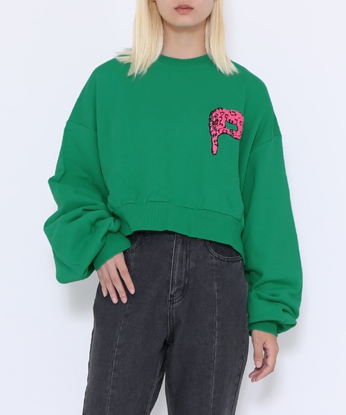 PUNYUS(プニュズ)の「パンサーサガラ刺繍クロップドスウェット(スウェット・レディース・ネイビー/ブラウン/グリーン・4/3)」の1枚目の写真