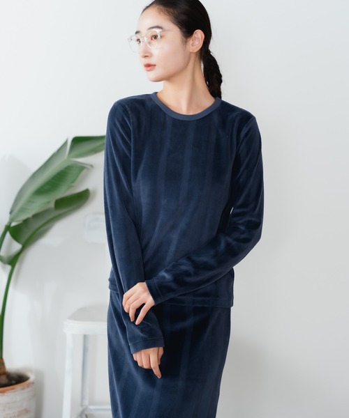 MILLER(ミラー)の「▲R.P.miller/ミラー Velor L/S ベロアTシャツ(Tシャツ/カットソー・レディース・ネイビー/ベージュ/アイボリー・FREE)」の9枚目の写真