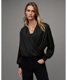 ABI LONG SLEEVE DRAPED WRAP OVER TOP | ABI 長袖 ドレープ ラップ オーバー トップ