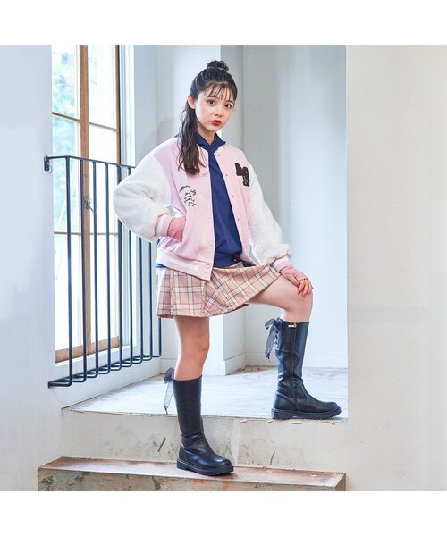 algy（アルジー）の「ボアスリーブ裏起毛スタジャン（スタジャン・キッズ・ベージュ/ピンク/サックスブルー・XX-SMALL/X-SMALL/MEDIUM/SMALL）」の6枚目の写真