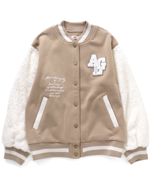 algy（アルジー）の「ボアスリーブ裏起毛スタジャン（スタジャン・キッズ・ベージュ/ピンク/サックスブルー・XX-SMALL/X-SMALL/MEDIUM/SMALL）」の7枚目の写真