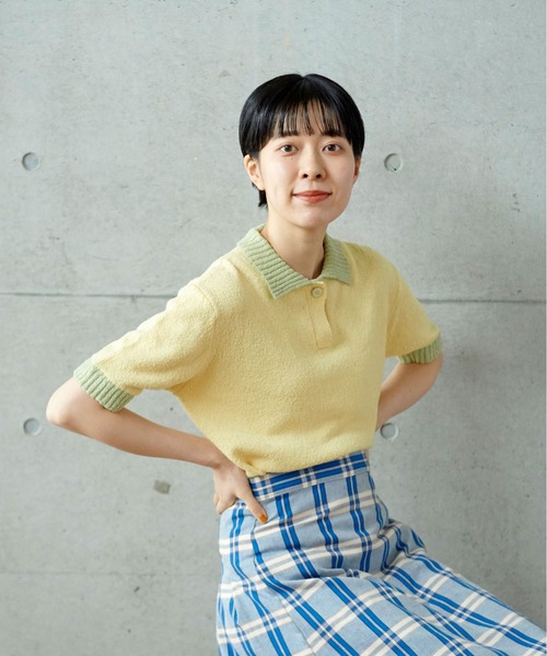 PAR ICI（パーリッシィ）の「ファンシーヤーン ポロシャツ（ポロシャツ・レディース・アイボリー/ブラック/イエロー・FREE）」の4枚目の写真