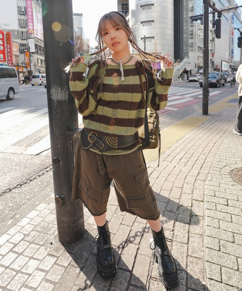 CRANK（クランク）の「【CRANK】DAMAGED STRIPE KNIT（ニット/セーター・レディース・ピンク/カーキ/スカイブルー・ONE SIZE）」の18枚目の写真