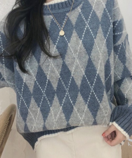 mebole(メボレ)の「アーガイル柄ニット(ニット/セーター・レディース・ブルー/ベージュ・FREE)」の13枚目の写真