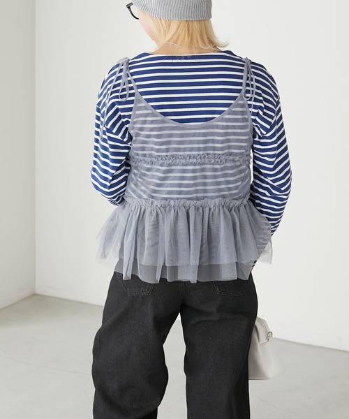 BONLECILL（ボンルシール）の「チュールフリルキャミソールビスチェ（キャミソール・レディース・ブラック/アイボリー/モカ/ピンク/グレイッシュブルー・FREE）」の12枚目の写真