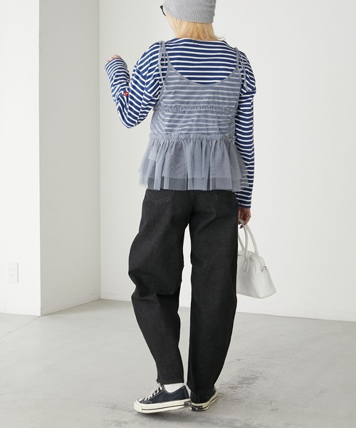 BONLECILL（ボンルシール）の「チュールフリルキャミソールビスチェ（キャミソール・レディース・ブラック/アイボリー/モカ/ピンク/グレイッシュブルー・FREE）」の15枚目の写真