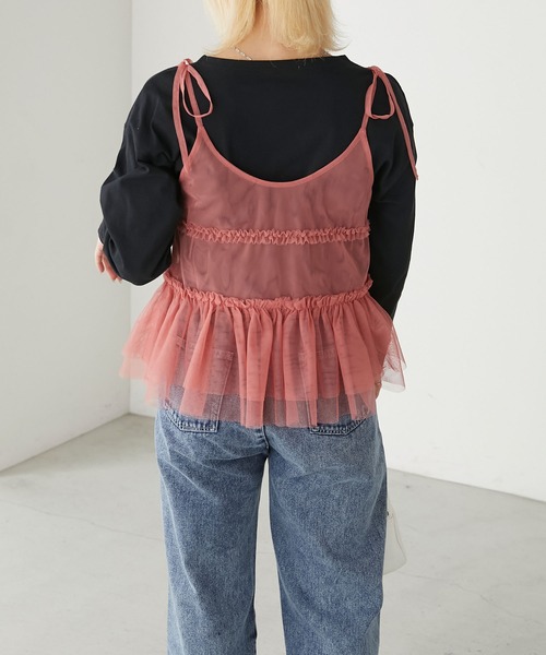 BONLECILL（ボンルシール）の「チュールフリルキャミソールビスチェ（キャミソール・レディース・ブラック/アイボリー/モカ/ピンク/グレイッシュブルー・FREE）」の21枚目の写真