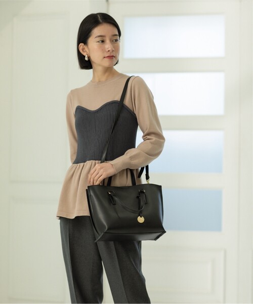 OPAQUE.CLIP（オペークドットクリップ）の「◆【2WAY】バイカラー3層ミドルトートバッグ（トートバッグ・レディース・ブラック/イエロー系4/ベージュ系その他7・00）」の6枚目の写真