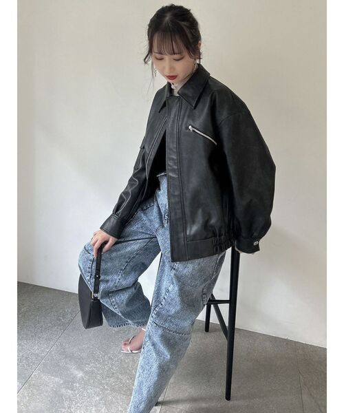 dazzlin（ダズリン）の「フェイクレザーオーバーブルゾン（ブルゾン・レディース・アイボリー/ブラック・FREE）」の6枚目の写真