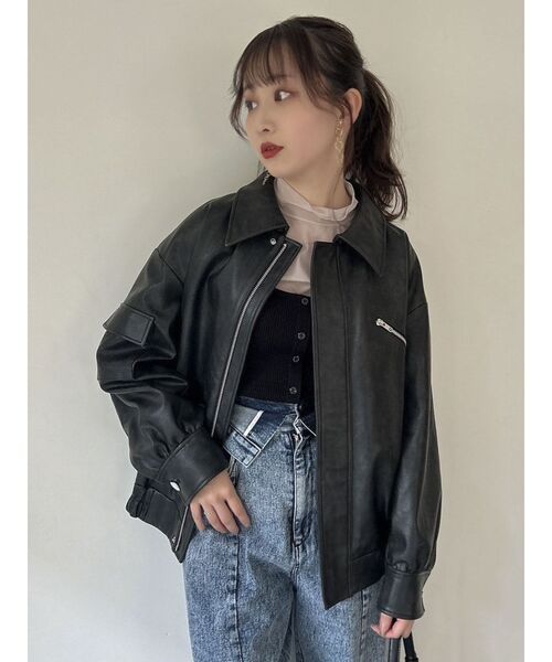 dazzlin（ダズリン）の「フェイクレザーオーバーブルゾン（ブルゾン・レディース・アイボリー/ブラック・FREE）」の7枚目の写真