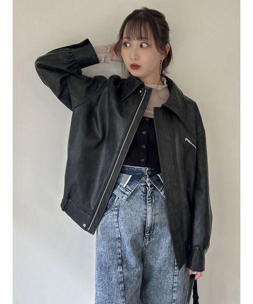 dazzlin（ダズリン）の「フェイクレザーオーバーブルゾン（ブルゾン・レディース・アイボリー/ブラック・FREE）」の9枚目の写真