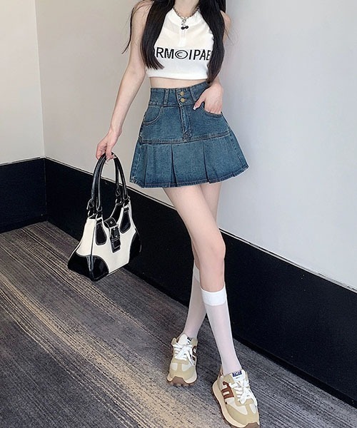 gossip!ロサンゼルス(ゴシップロサンゼルス)の「タック デニムスカート(デニムスカート・レディース・ブルー/ブラック・M/S/L/XL)」の6枚目の写真