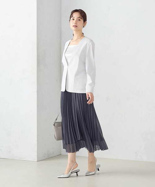 COMME CA ISM(コムサイズム)の「【 ウォッシャブル ストレッチ 】鹿の子 ノーカラー ジャケット(ノーカラージャケット・レディース・ライトグレー/ネイビー・X-SMALL/SMALL/MEDIUM/LARGE/X-LARGE)」の5枚目の写真