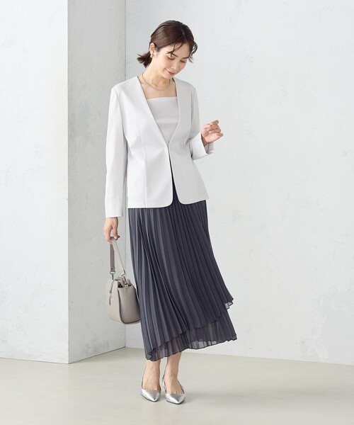 COMME CA ISM【新品】鹿の子 ノーカラー　ジャケット ホワイト XL セール】 鹿の子 ノーカラージャケット （ノーカラージャケット