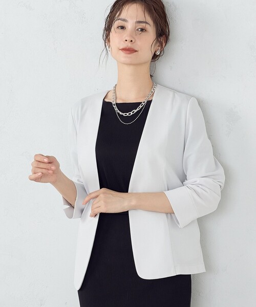 COMME CA ISM(コムサイズム)の「【 ウォッシャブル ストレッチ 】鹿の子 ノーカラー ジャケット(ノーカラージャケット・レディース・ライトグレー/ネイビー・X-SMALL/SMALL/MEDIUM/LARGE/X-LARGE)」の7枚目の写真