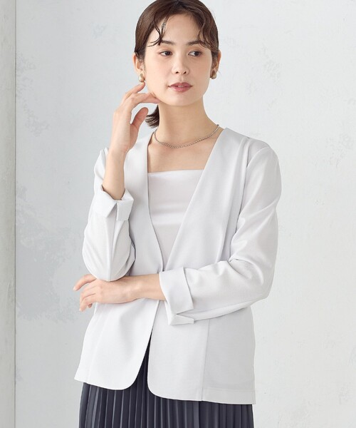COMME CA ISM(コムサイズム)の「【 ウォッシャブル ストレッチ 】鹿の子 ノーカラー ジャケット(ノーカラージャケット・レディース・ライトグレー/ネイビー・X-SMALL/SMALL/MEDIUM/LARGE/X-LARGE)」の11枚目の写真