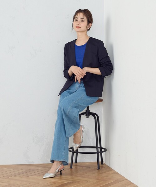 COMME CA ISM(コムサイズム)の「【 ウォッシャブル ストレッチ 】鹿の子 ノーカラー ジャケット(ノーカラージャケット・レディース・ライトグレー/ネイビー・X-SMALL/SMALL/MEDIUM/LARGE/X-LARGE)」の12枚目の写真