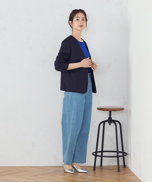COMME CA ISM(コムサイズム)の「【 ウォッシャブル ストレッチ 】鹿の子 ノーカラー ジャケット(ノーカラージャケット・レディース・ライトグレー/ネイビー・X-SMALL/SMALL/MEDIUM/LARGE/X-LARGE)」の13枚目の写真