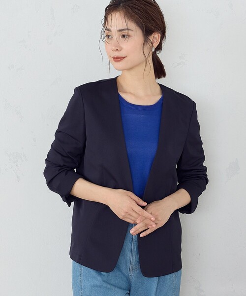 COMME CA ISM(コムサイズム)の「【 ウォッシャブル ストレッチ 】鹿の子 ノーカラー ジャケット(ノーカラージャケット・レディース・ライトグレー/ネイビー・X-SMALL/SMALL/MEDIUM/LARGE/X-LARGE)」の16枚目の写真