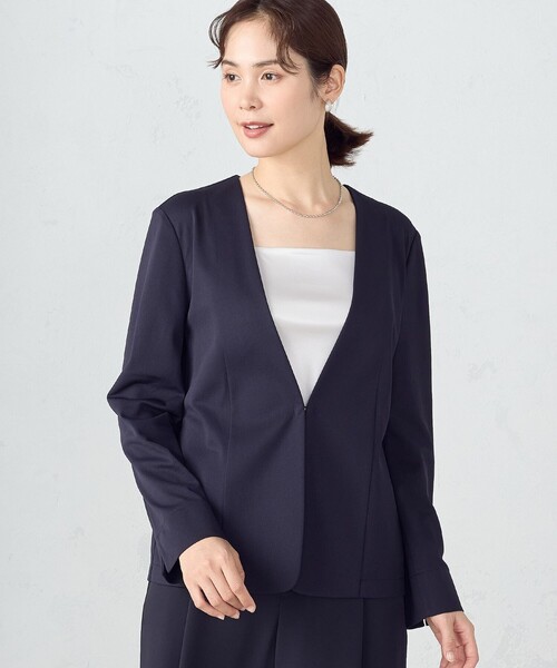 COMME CA ISM(コムサイズム)の「【 ウォッシャブル ストレッチ 】鹿の子 ノーカラー ジャケット(ノーカラージャケット・レディース・ライトグレー/ネイビー・X-SMALL/SMALL/MEDIUM/LARGE/X-LARGE)」の18枚目の写真