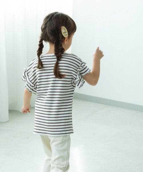 フリル袖 ワッフル ガールズTシャツ（Tシャツ/カットソー
