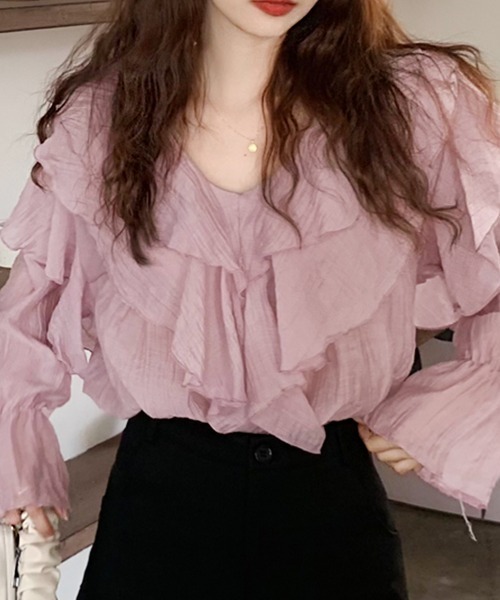 美品☆ビアズリー 麻 Vネックプルオーバー ブラウス ゆったり 美品☆ビアズリー 麻 Vネックプルオーバー ブラウス ゆったり