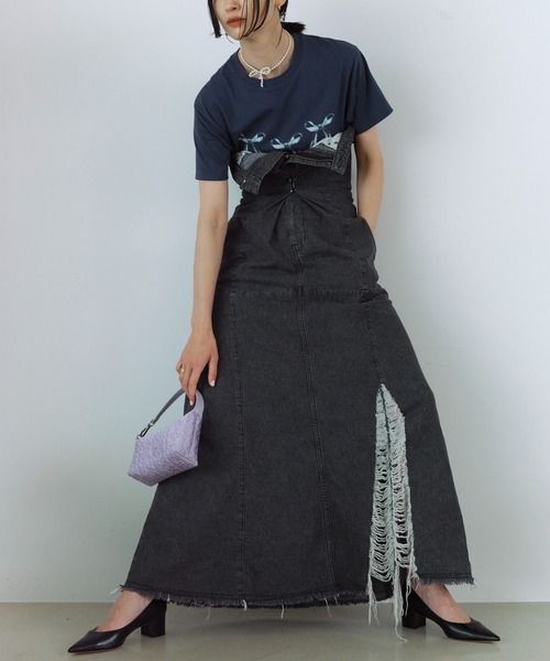 Firsthand（ファーストハンド）の「Firsthand/ファーストハンド 2WAYクラッシュデニムベアワンピース / デニムスカート（ワンピース・レディース・ブラック/サックスブルー・M/S）」の2枚目の写真