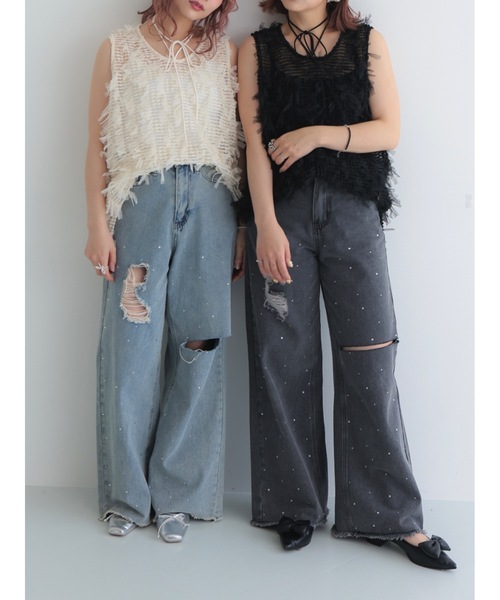 clash bijou denim pants（デニムパンツ）｜jumelle（ジュメロ
