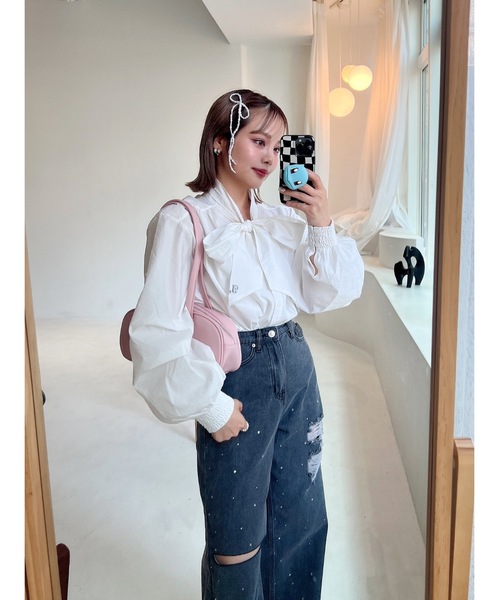 JUMELLE（ジュメロ）の「【盛れる！3サイズ】clash bijou denim pants（デニムパンツ・レディース・ブラック/ブルー・SMALL/MEDIUM/LARGE）」の18枚目の写真