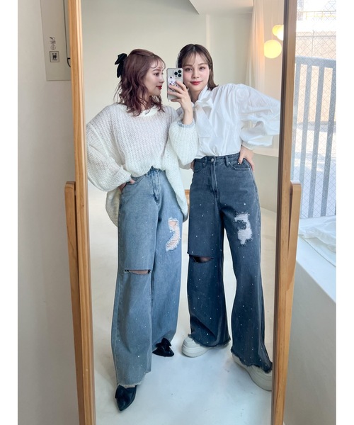 JUMELLE(ジュメロ)の「【盛れる!3サイズ】clash bijou denim pants(デニムパンツ・レディース・ブラック/ブルー・SMALL/MEDIUM/LARGE)」の22枚目の写真