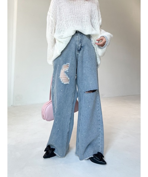 JUMELLE（ジュメロ）の「【盛れる！3サイズ】clash bijou denim pants（デニムパンツ・レディース・ブラック/ブルー・SMALL/MEDIUM/LARGE）」の20枚目の写真
